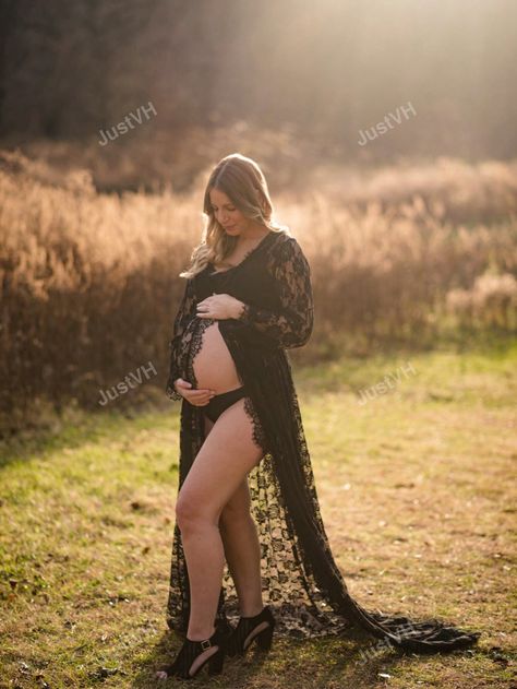 Maternity Lace Maxi Dress Deep V-Neck Split Front See-Through For Photography PhotoshootI discovered amazing products on SHEIN.com, come check them out! Black Lace Maternity Dress, Lace Maternity Dress, Maternity Wardrobe, Pregnancy Wardrobe, Wardrobe Inspiration, Lace Maxi, Lace Maxi Dress, Maternity Dress, Amazing Products