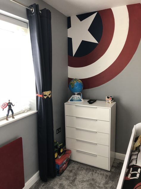 Avenger Room Decor Bedroom Ideas, Marvel Mural Bedroom, Boys Marvel Room, Kids Marvel Bedroom, Marvel Toddler Boy Room, Avengers Room Ideas Boy Bedrooms, Marvel Room Ideas Boy Bedrooms, Kids Superhero Bedroom, Avenger Bedroom Ideas