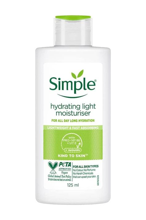 "Simple-Kind-to-Skin-Hydrating-Light-Moisturiser-125ml-UKs-Number1-Facial-Care-12-Hour-Hydration" Simple Light Moisturizer, Simple Face Moisturizer, Simple Hydrating Light Moisturizer, Light Moisturizer For Face, Simple Brand Skincare, Simple Products Skincare, Simple Moisturizer, Moisturizer For Face, Eye Wrinkle Cream