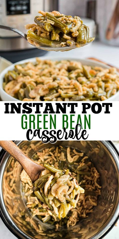 No Thanksgiving table is complete without a classic Green Bean Casserole. Save time and oven space by making the traditional side dish in your Instant Pot this year! Instant Pot Green Bean Casserole, Green Bean Casserole With Cheese, Casserole With Cheese, Cheesy Green Bean Casserole, Slow Cooker Green Beans, Classic Green Bean Casserole, Thanksgiving Casserole, Greenbean Casserole Recipe, Instant Pot Dinner Recipes