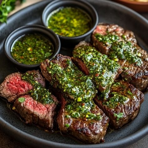 🥩 Recipe: Beef Steak with Chimichurri Sauce 🌿 Treat yourself to this delicious beef steak accompanied by a chimichurri sauce full of flavors! Ingredients : 2 beef steaks 1 cup chopped fresh parsley 1/2 cup olive oil 1/4 cup red wine vinegar 3 cloves of garlic, minced 1 teaspoon red pepper flakes Salt and pepper to taste Instructions : In a bowl, combine the parsley, olive oil, vinegar, garlic, chili flakes, salt and pepper to make the chimichurri sauce. Cook the steaks to your liking on t... Steak And Pesto, Steak Recipes Healthy, Steak And Chimichurri Sauce, Steak With Chimichurri, Chimichurri Steak, Steak With Chimichurri Sauce, Chimichurri Sauce Recipe, Beef Steaks, Beef Steak Recipes