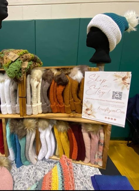 Hat Display Stand, How To Display Knitted Items For Sale, Crochet Hat Display Craft Fairs, Craft Show Hat Display Ideas, Display Hats For Sale, Knitted Hat Display Ideas, Knit Hat Display Craft Fairs, Crochet Hat Display Ideas, How To Display Hats At A Craft Show