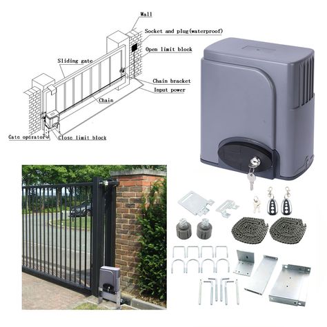 Automatic Sliding Gate Opener Hardware with 2 Remotes - Walmart.com Automatic Sliding Gate, Sliding Gate Opener, Gate Motors, Gate Openers, Aluminium Gates, Entrance Gates Design, Driveway Landscaping, Electric Gates, Electric Gate Opener