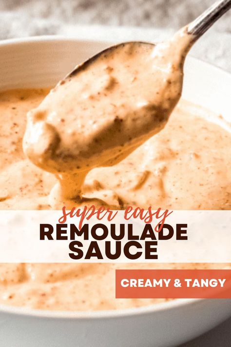 My Easy Remoulade Sauce recipe uses Creole seasoning for a creamy, tangy, simple sauce you can whip up in just 5 minutes with no special tools required. Remoulade sauce is perfect for serving with beef, chicken, fish, and more, and the ingredients to make it are easy to find. Remalaude Sauce, Romulade Sauce, Remolaude Sauce, Paleo Tuna Cakes, Remoulade Sauce Recipe, Creole Sauce, Sauce For Salmon, Remoulade Sauce, Appetizers For A Crowd