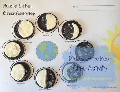 Moon Phases Activity, Oreo Moon Phases, Moon Lessons, Moon Phases Activities, Mfw Kindergarten, Astronomy Lessons, Moon Craft, Kindergarten Art Activities, The Number 2