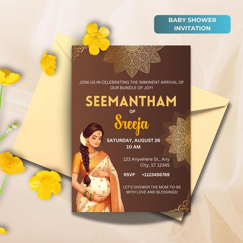 Sreemantham invite for your Indian Baby Shower, Valaikappu or Godh Barai or Seemantham Invitation Cards, Instant Download Sreemantham Invitation, Seemantham Invitation Card, Valaikappu Invitation, Baby Shower Indian, Traditional Baby Shower, Baby Shower Invite Template, Indian Baby Showers, Free Edit, Indian Baby