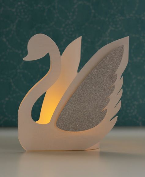 3 Dimensional Swan Favor with battery tea light. I used my Cameo! Wings Template, Tea Light Crafts, Swan Wings, Swan Tattoo, Swan Baby Shower, Summer Favors, Battery Tea Lights, Art Inspiration Ideas, Origami Swan