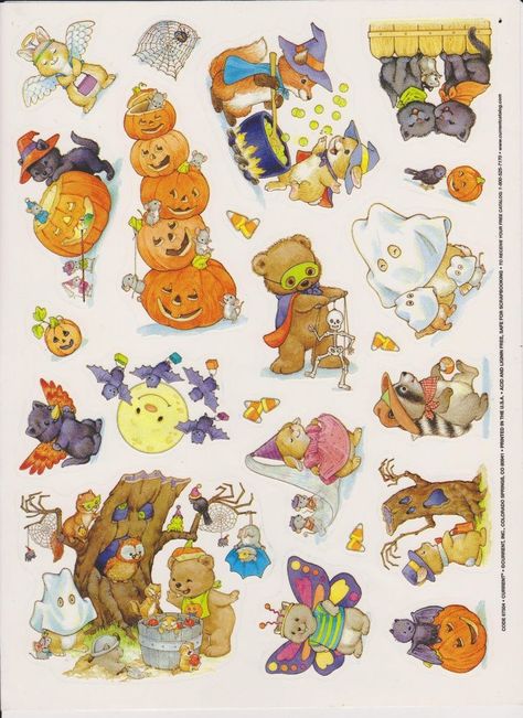 VTG HALLOWEEN BEARS LARGE STICKER SHEET CURRENT Halloween Wallpaper Vintage, Animals In Halloween Costumes, Cute Halloween Wallpaper, Imprimibles Halloween, Vintage Halloween Art, Postal Vintage, Vintage Stickers, Halloween Illustration, Cute Patterns Wallpaper