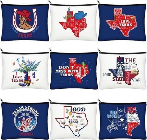 Amazon.com: Reginary 9 Pcs Texas Cosmetic Bag Texas Souvenir Zipper Pouch Texas Souvenirs Vacation Souvenir Gifts Texas Makeup Purse for Men Women Traveler Sister Birthday Christmas Party Favors : Beauty & Personal Care Texas Makeup, Birthday Christmas Party, Texas Strong, Makeup Purse, Texas Gifts, Loving Texas, Texas Star, Man Purse, Christmas Party Favors