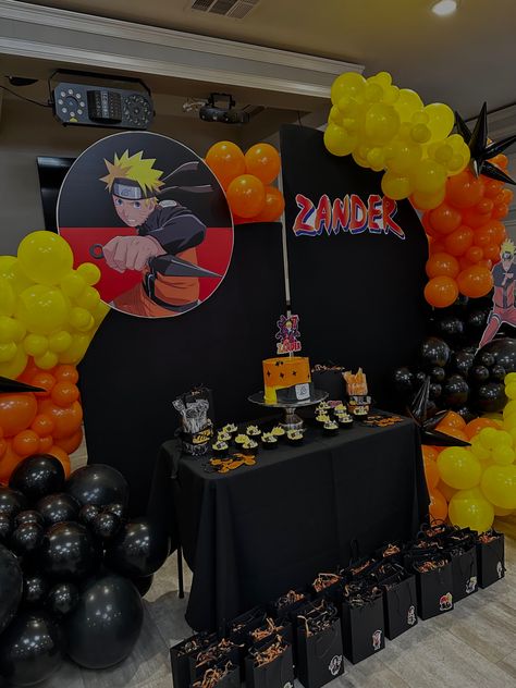 Naruto Uzumaki Birthday Party, Naruto Birthday Party Games, Anime Birthday Theme Ideas, Naruto Birthday Decoration, Naruto Bday Party Ideas, Naruto Birthday Party Decorations, Naruto Party Decorations, Naruto Party Ideas Birthdays, Anime Party Ideas Decor