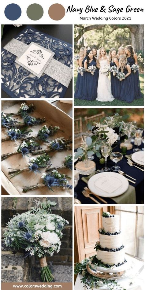 Early April Wedding, Vine Themed Wedding, Navy Blue And Sage Green Wedding Flowers, Sage And Navy Blue Wedding, March Wedding Colors 2023, Navy Blue Sage Green Wedding, March Wedding Bouquets, Navy And Sage Green Wedding, Early Spring Wedding Colors