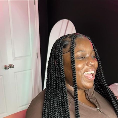 MAI (My) - DET🛫GA Braider on Instagram: "Large knotless thigh length & curly ends 🩷" Knotless Thigh Length, Large Knotless, Knotless Braids, Braids, On Instagram, Instagram, Plaits