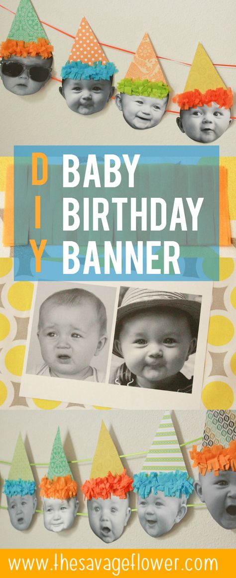 Got a million snapshots of your baby's facial expressions? Make this stinkin' cute banner for baby's first birthday! First Birthday Photo Booth Ideas, Picture Banner Diy 1st Birthdays, First Birthday Face Banner, Monthly Banner First Birthday, Baby Face Birthday Banner, First Birthday Banner Pictures, Diy First Birthday Banner, Disney First Birthday, Birthday Picture Banner