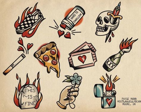 Things On Fire, Drawing Fire, Traditional Tattoo Flash Sheets, American Traditional Tattoo Ideas, Traditional Tattoo Ideas, Traditional Tattoo Designs, Traditional Style Tattoo, Traditional Tattoo Sleeve, Biomechanical Tattoo