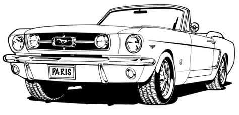 Mustang Tattoo, Mustang Drawing, 1965 Ford Mustang Convertible, Mustang Art, Ford Mustang 1965, Football Coloring Pages, 1965 Ford Mustang, Collage Mural, Superhero Coloring