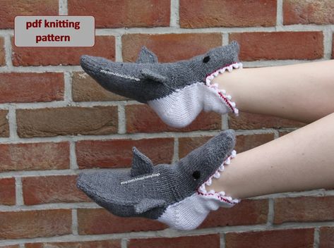 Digital PDF Pattern Knitting Shark Socks | Etsy Crocodile Socks, Shark Socks, Tout Rose, Handmade Socks, Cute Funny Cartoons, Shark Fishing, Foot Socks, Stocking Gifts, Warm Socks