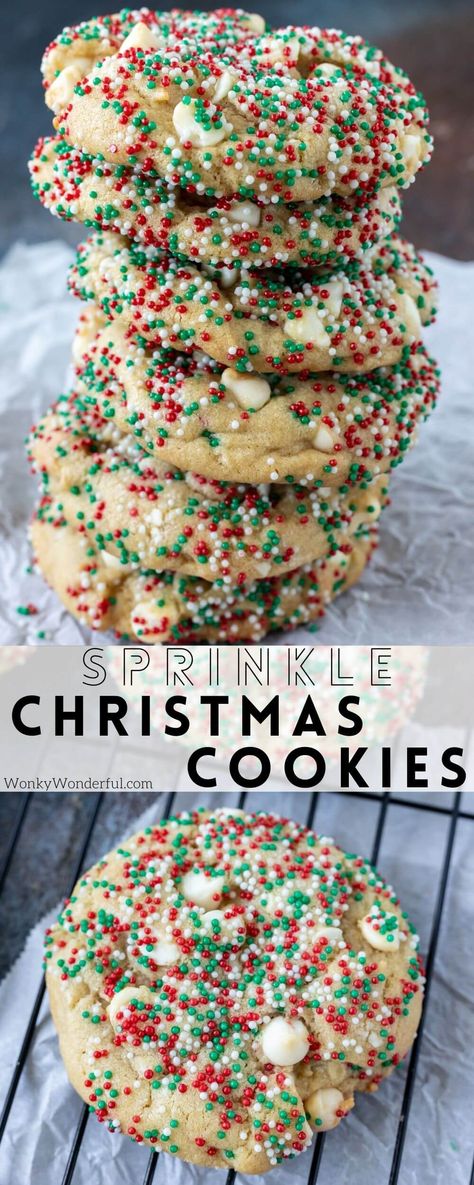 Christmas Cookies With White Chocolate Chips, White Chocolate Chip Christmas Cookies, Easy White Chocolate Chip Cookies, Winter Wonderland Chocolate Chip Christmas Cookies, Easy Holiday Cookies For Kids, Christmas Cookies White Chocolate, Christmas Cookies Sprinkles, White Chocolate Christmas Cookies, Chocolate Chip Christmas Cookies Recipes