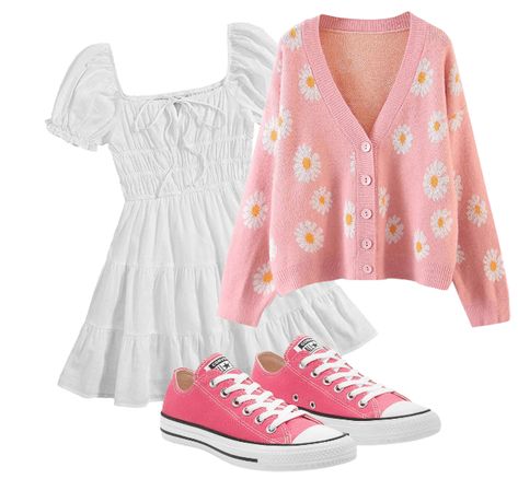 Kawaii Outfits Polyvore, Springcore Outfits, Kawaii Outfits Pastel, Korean Spring Outfits, Spring Outfits Aesthetic, Cottagecore Cardigan, Cute Kawaii Outfits, Outfits Pastel, Argyle Vest