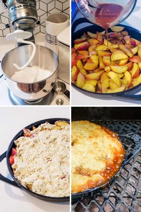 4 Peach Cobbler On The Grill, Grilled Peach Cobbler, Bourbon Peach Cobbler, Pellet Smoker Recipes, Chicken Strip Recipes, Grilled Desserts, Iron Recipes, Bbq Dinner, Pellet Grill Recipes