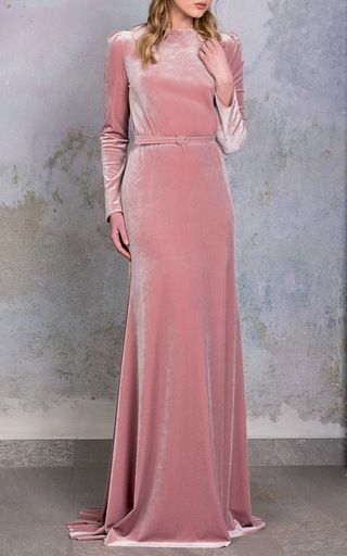 Velvet Maxi Dress by LUISA BECCARIA for Preorder on Moda Operandi Pink Velvet Bridesmaid Dresses, Velvet Dressing Gown, Long Velvet Dress, Long Sleeve Dresses Fall, Velvet Bridesmaid, Pink Velvet Dress, Velvet Dress Long, Velvet Bridesmaid Dresses, Gaun Fashion