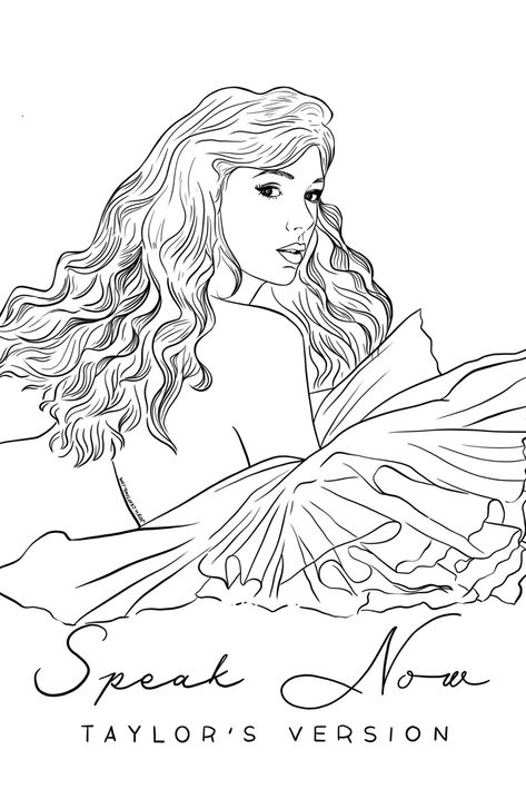 Taylor Swift Painting Ideas Speak Now, Taylor Coloring Pages, Speak Now Line Art, Taylor Swift Coloring Pages Songs, Taylor Swift Coloring Sheets, Taylor Swift Colouring Pages, Taylor Swift Outline, Coloring Pages Taylor Swift, Coloring Outlines