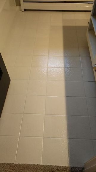 Give Your Existing Bathroom Tile a Dramatic New Look | Hometalk Bathroom Tile Makeover, Diy Bathroom Tile, Almond Tile, Tile Makeover, Bathroom Tile Diy, Accent Wall Stencil, Garage Floor Paint, Cool Stencils, Painting Tile Floors