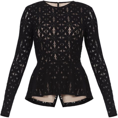 BCBGMAXAZRIA Estelle Long-Sleeve Lace Peplum Top (210 AUD) ❤ liked on Polyvore featuring tops, shirts, peplum shirt, henley shirt, men shirts, long sleeve shirts y long sleeve lace shirt Stretch Lace Top, Long Sleeve Peplum Top, Lace Peplum Top, Lace Long Sleeve Shirt, Sewing Pins, Peplum Shirt, Modern Tops, Peplum Tops, Trendy Fashion Tops