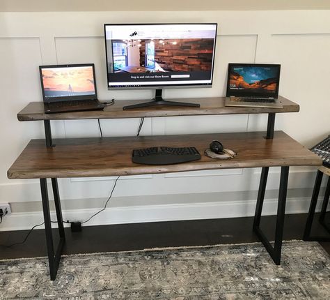 Custom Computer Desk, Golden Girls House, Music Room Design, Live Edge Desk, Reclaimed Wood Desk, Custom Computer, Western Homes, Live Edge Wood, Western Home Decor