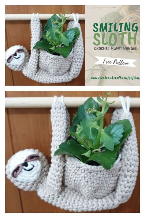 5 Cute Planter Crochet Patterns Free and Paid Earwarmer Knitting Patterns, Planter Crochet, Sloth Planter, Desk Buddies, Smiling Sloth, Crochet Plant Hanger, Crochet Granny Squares, Crochet Sloth, Crochet Patterns Free