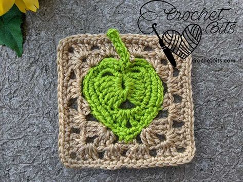 Free Crochet Monstera Leaf Granny Square Pattern - Crochet Bits Garden Granny Square, Beetle Granny Square, Leaf Crochet Granny Square, Insect Granny Square, Monstera Granny Square Pattern, Snail Granny Square, Fairy Granny Square, Forest Granny Square, Dragon Granny Square