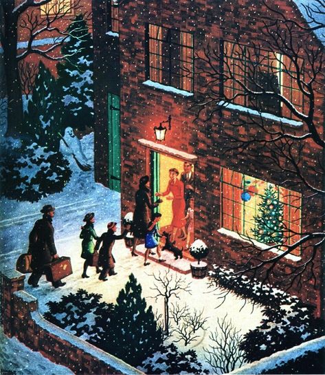 Illustration Noel, Vintage Christmas Images, Christmas Feeling, Christmas Past, Christmas Scenes, Winter Art, Christmas Mood, Vintage Christmas Cards, Christmas Illustration