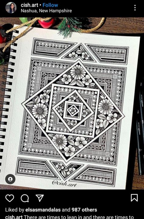 Straight Line Mandala, Rectangular Mandala Art, Difficult Drawings Sketch, Square Mandala Drawing, Square Mandala Art, Square Mandala Design, Sacred Geometry Art Mandalas, Square Mandala, Mandala Ideas