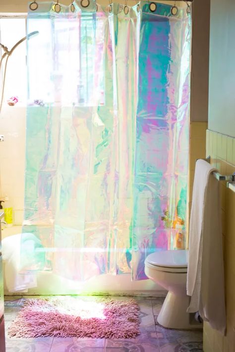 Iridescent Shower Curtain | Urban Outfitters Urban Outfitters Bathroom, Dream Showers, Aesthetic Bathroom Decor, Urban Outfitters Curtains, Apartment Rustic, Cleaning Kids Room, Outfit Aesthetic Summer, Dresses By Style, Jewelry Dress