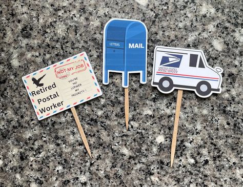 Postal worker retirement cupcake toppers,Mail carrier retirement party decorations,Postal theme cupcake toppers Mailman Retirement Party Ideas, Post Office Retirement, Postal Worker Retirement Party, Postal Retirement, Retirement Cupcake Toppers, Office Retirement Party, Retirement Decorations, Mail Truck, Retirement Party Decorations