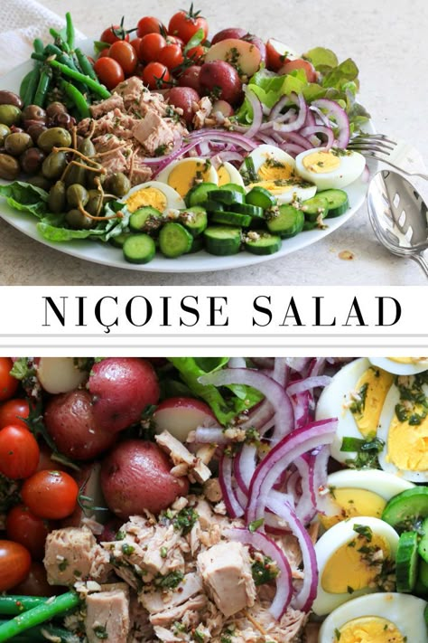 This classic #French salad keeps you feeling full and satisfied.        #salad #nicoise #healthyfood #gf #df #glutenfree #dairyfree #healthydinner #healthymeal #healthyrecipe #tuna #lunchidea #lunchinspo French Salad, Nicoise Salad Recipe, Classic Salad, Nicoise Salad, Whole 30 Recipes, Salad Ingredients, Healthy Salad Recipes, Healthy Salads, Trader Joes