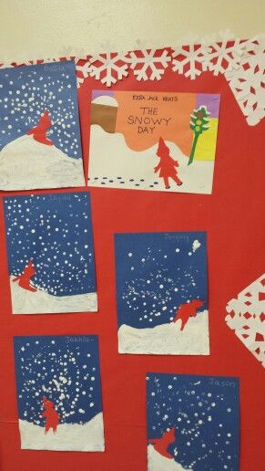 The snowy day bulletin board Snowy Day Art Preschool, Snowy Day Book Craft, The Snowy Day Craft Preschool, The Snowy Day Bulletin Board, A Snowy Day Craft, Snowy Day Preschool Activities, Snowy Day Crafts Preschool, Snowy Day Activities Preschool, Snowy Day Bulletin Board