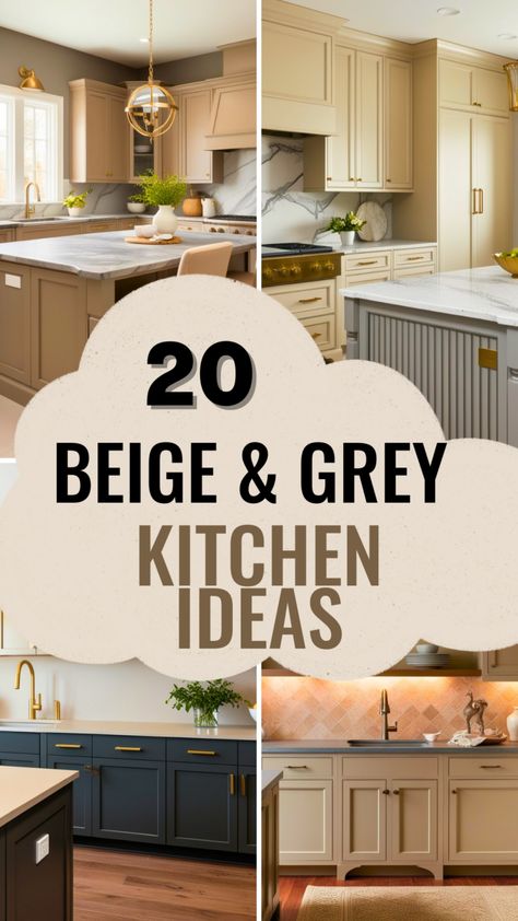 20 Gorgeous Beige and Grey Kitchen Ideas for a Timeless Look - Style Zuri Beige And Grey Kitchen, Cream And Grey Kitchen, Warm Grey Kitchen, Grey Kitchen Ideas, Grey Granite Countertops, Tan Kitchen, Grey Kitchen Walls, Light Grey Kitchens, Grey Kitchen Floor