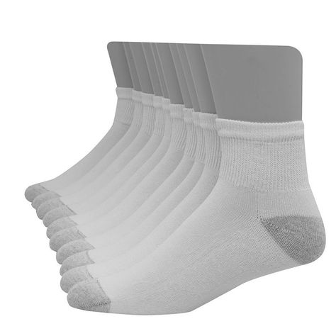 Step into total comfort with these men's Hanes socks. Step into total comfort with these men's Hanes socks. Moisture-wicking technology absorbs sweat to keep you cool and dry Reinforced heel and tee Comfort toe seam is smooth Odor-resist finish Cushioned footbed Quarter crew lengthFABRIC & CARE Cotton, polyester, nylon, rubber, spandex, rayon Machine wash Imported Size: 8-12. Color: White. Gender: male. Age Group: adult. Pattern: Solid. Material: Cotton Blend. Hanes Socks, High Top Basketball Shoes, Lazy Outfits, Kids Styles, White Socks, Womens Bras, Fashion Socks, Mens Big And Tall, Bra Styles