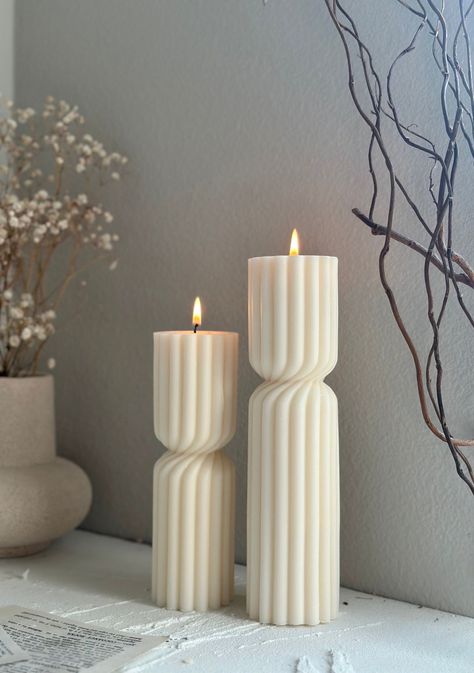 Prettiest Spiral Candle Set of 2 🕯️ Candle Arrangements Living Room, Candle Pillars Decor, Candles Tall, Tall Pillar Candles, Sculpture Candle, Shaped Candles, Aesthetic Candle, Modern Candle, Decorative Candles