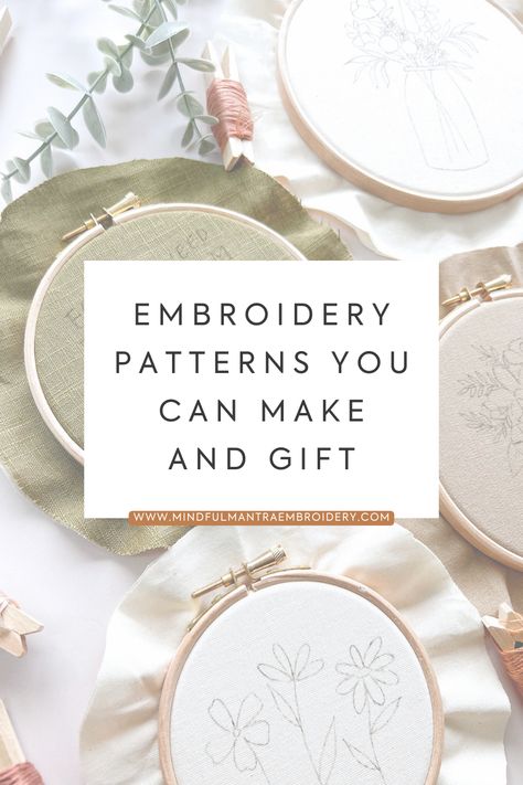 Handmade gifts are amazing, right?! Here's some simple embroidery patterns you can make that you can gift too! From personalisable patterns to embroidering clothing, and all the tips you need to make the perfect embroidered gift. Embroidery Napkins Patterns, Embroidery Ideas For Gifts, What Can You Embroider, Small Embroidery Gifts, Machine Embroidery Gift Ideas, Embroidery Display Ideas, Hand Embroidery Gift Ideas, Simple Embroidery Patterns, Embroidery Gift Ideas