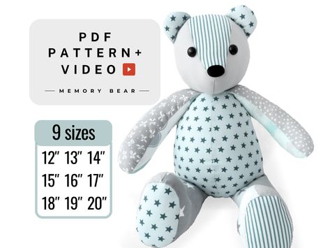 Memory bear pattern pdf , Teddy bear sewing pattern PDF , Do it yourself memory bear , Build a memorial bear from clothes  DIY Keepsake gift Memory Bear Pattern, Bear Sewing Pattern, Bear Template, Wings Pattern, Memory Bears Pattern, Teddy Bear Sewing Pattern, Beginner Sewing Patterns, Memory Bear, Teddy Bear Pattern