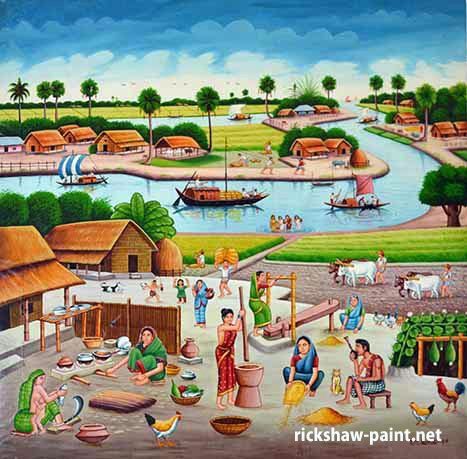 Memory Drawing Village Scene, Indian Village Art Paintings, Village Drawing Landscapes, Pongal Craft, Rickshaw Art, Village Scene Drawing, Scenery Drawing For Kids, Village Drawing, Telugu Stories