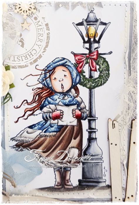 Lovely Carol Singer girl! Honey Candle, Mo Manning, For The Last Time, Christmas Girls, Christmas Card Art, Go To The Beach, Baby Hair Bows, Spring Cards, Beautiful Handmade Cards