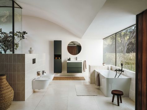 Ona | Roca UK Bathrooms Roca Bathroom, Mediterranean Bathroom, Corner Bath, Public Bathrooms, Sculptural Object, Complete Bathrooms, Bathroom Collections, Bathroom Space, Light Oak