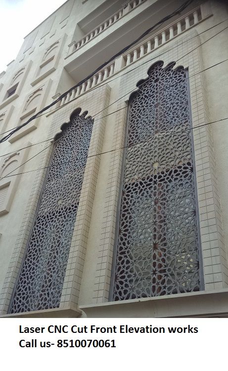 Pvc Jali Design Exterior, Mdf Jali Design Front Elevation, Ms Jali Design, Cnc Jali Design For Exterior Elevation, Jali Partition, Cladding Elevation, Glass Partition Designs, Jali Design, Classical Building