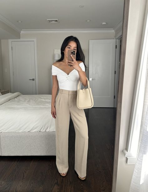 Buisness Casual Women Outfits Chic, Buisness Casual Women, Aritzia Outfit, Effortless Pants, Buisness Casual, Dress Pants Outfits, Tan Trousers, Satin Slip Skirt, Extra Petite