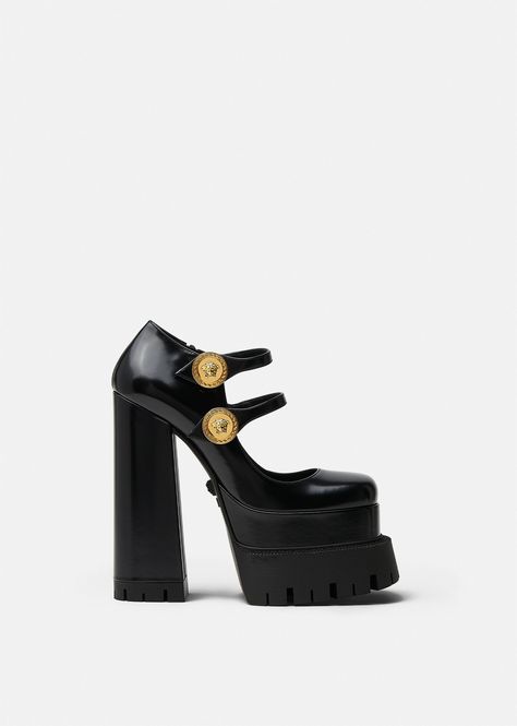 Medusa Aevitas Platform, Versace Pumps, Luxury Designer Shoes, Gorgeous Heels, Versace Home, Heels Online, Platform Mary Janes, Platform Loafers, Platform Sandals Heels