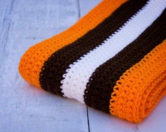 Free Crochet Scarf, Football Scarf, Crochet Scarf Pattern, Short Scarves, Brown Scarf, Browns Football, Crochet Scarf Pattern Free, Brown Scarves, Grey Scarf