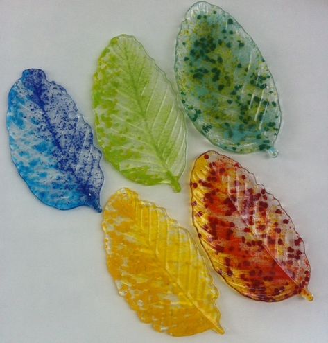 Fused Glass Leaves, Ann Brauer, Alaskan Artist, Small Leaves, Glass Fusion Ideas, Kiln Formed Glass, Glass Fusing Projects, Glass Wind Chimes, Bullseye Glass