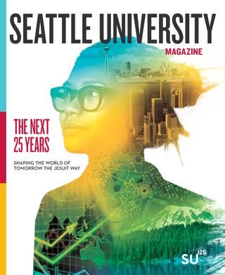 Seattle University Magazine Spring 2017, design by Anne Reinisch Science Magazine Cover Design, Education Magazine Cover Design, University Magazine Cover, University Prospectus Design, Educational Magazine Cover, University Poster Design Ideas, Science Magazine Layout, College Magazine Cover Design, University Design Graphic